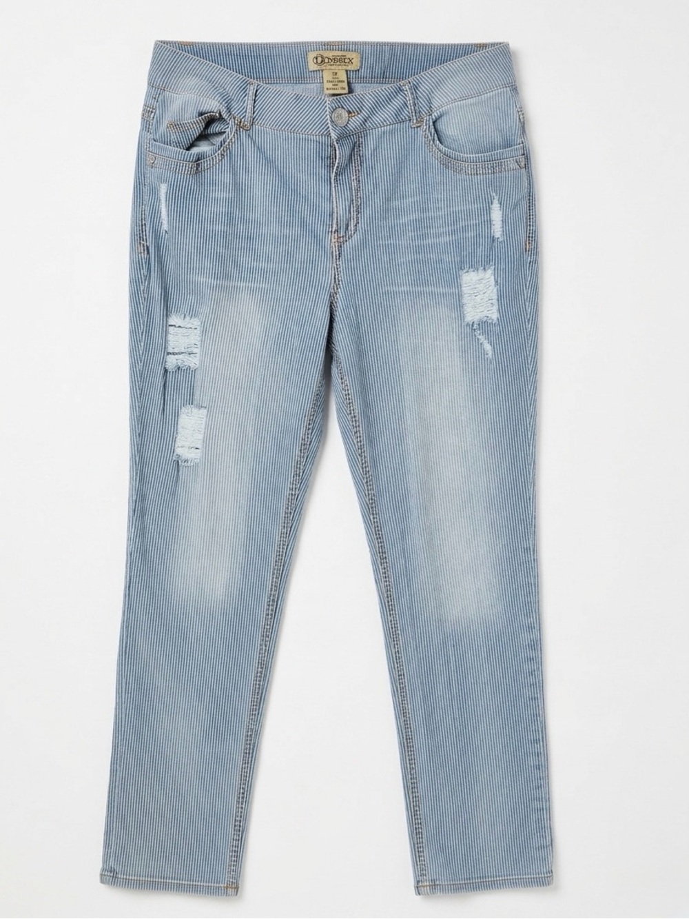 DEMOCRACY Blue White Striped Distressed Girlfriend Jeans High Rise Size 14